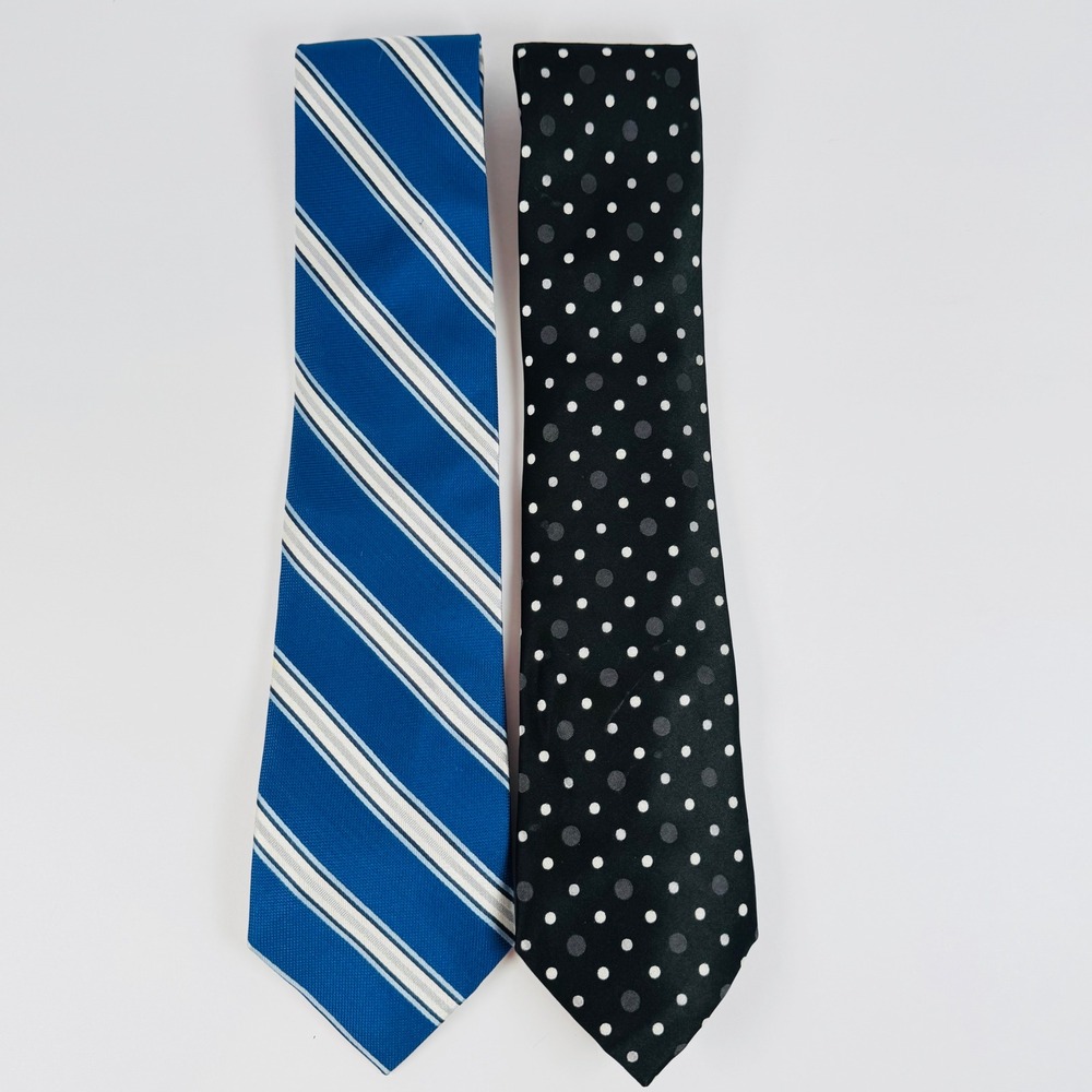 Nautica Blue Striped & Geoffrey Beene Black Polka Dot‎ 100% Silk Mens Tie Bundle